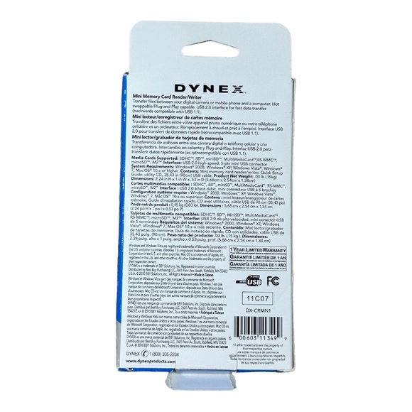 Dynex DX-CRMN1 Mini Memory Card Reader/Writer TESTED - Picture 2 of 3